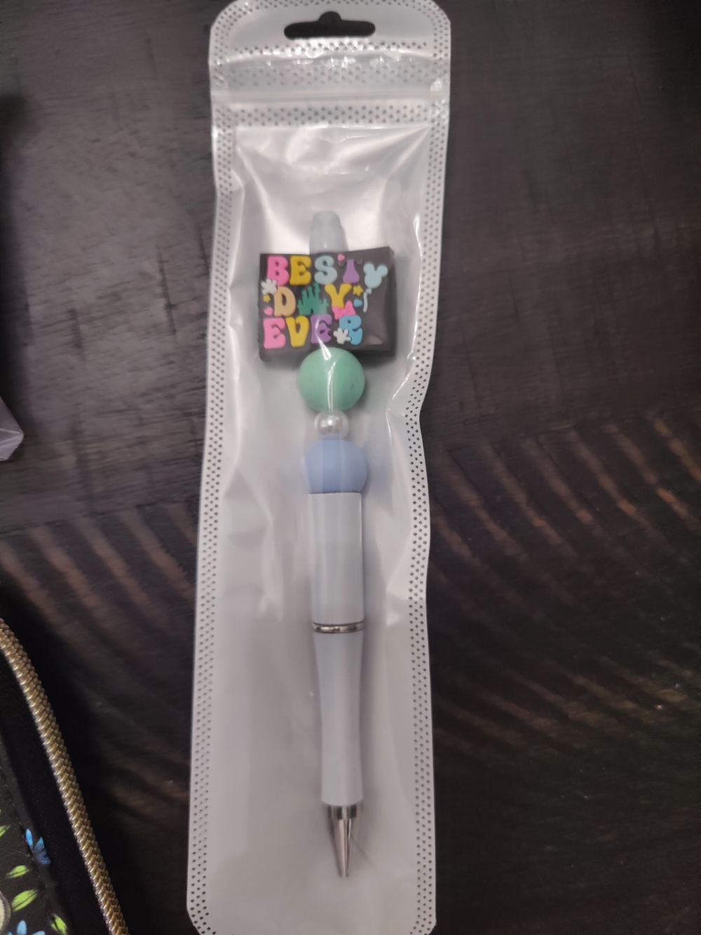 NWT Novelty "Best Day Ever" Beaded Pen in Mint & Light Blue